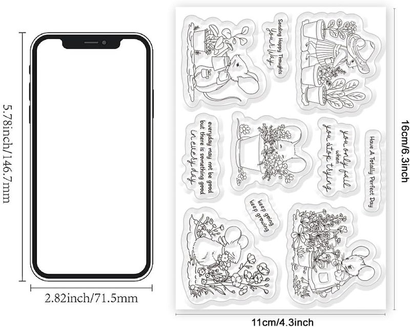 BEUNITONE Cute Mouse Garden Planting Flowers Animal Clear Stamps for Scrapbooking DIY Crafting Paper Crafting Card Making Garden Friends Cut Dies Set Happy - Image 2